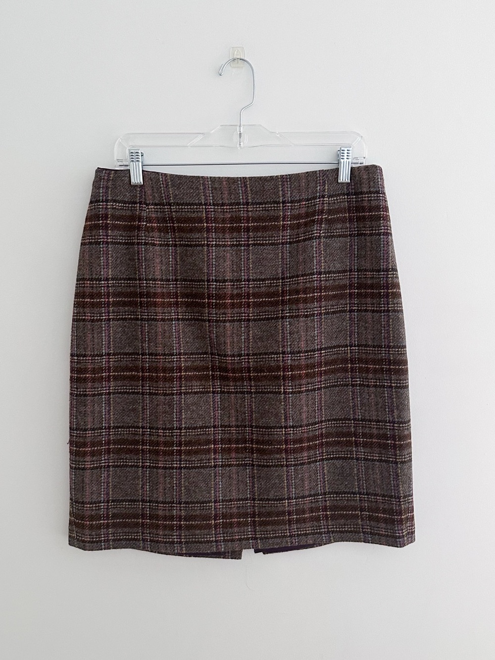 Boden British Tweed 100% Wool Brown Plaid Pencil Skirt Size 10R Heritage Preppy